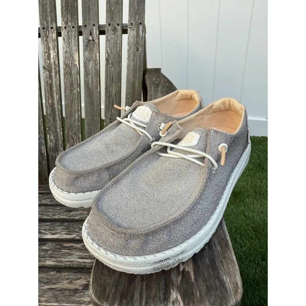 Hey Dude Silver Sparkle Disco Ball Wendy Kid's Slide On Shoes Size‎ 4 Youth K